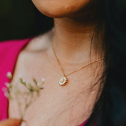 AntiqueAccesories Crystal Sunflower Necklace | 925 Sterling Silver